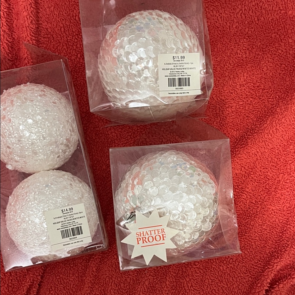 Hobby Lobby Shimmering White Shatterproof Ornaments
